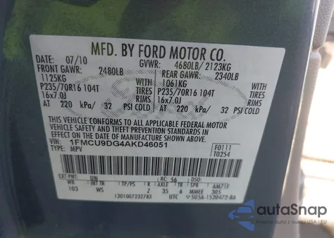 2010 Ford Escape Xlt from USA, damaged, VIN 1FMCU9DG4AKD46051